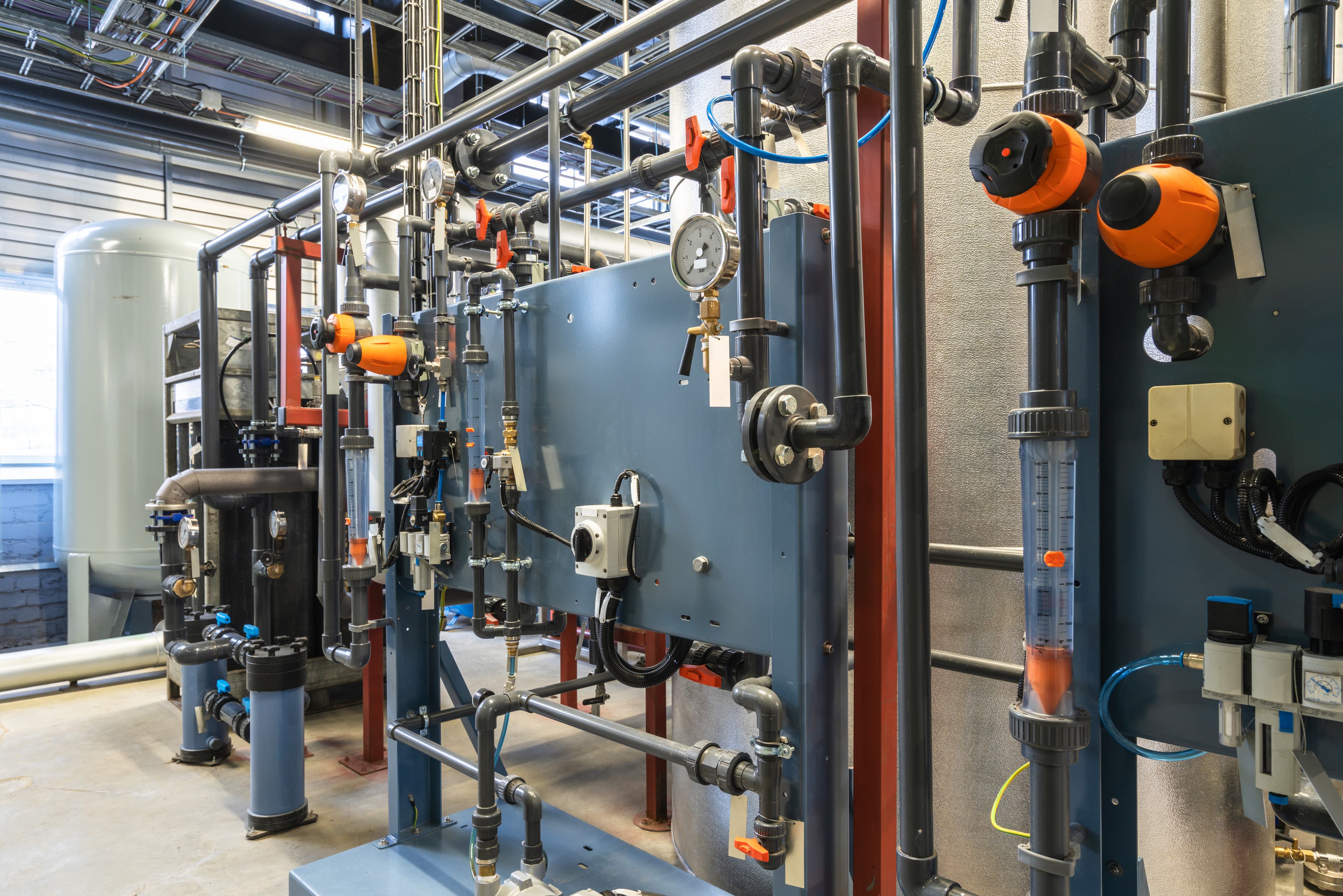Industrial process monitoring equipment with gauges and flow meters